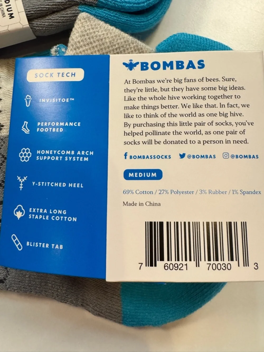 Bombas NWT Unisex Tri-Color BLU/DKGRY/GRY 3PR SZ: Medium